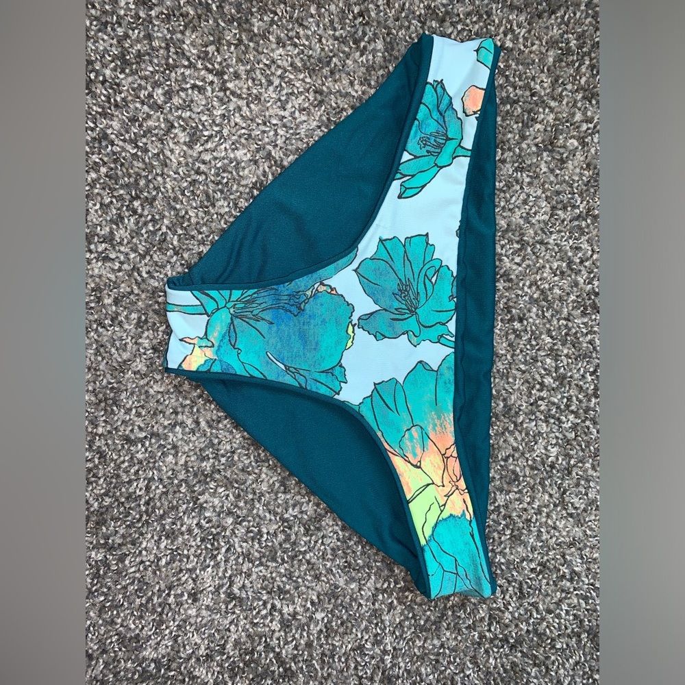Maaji Swimwear Reversible Cheeky bikini bottom floral print teal size S